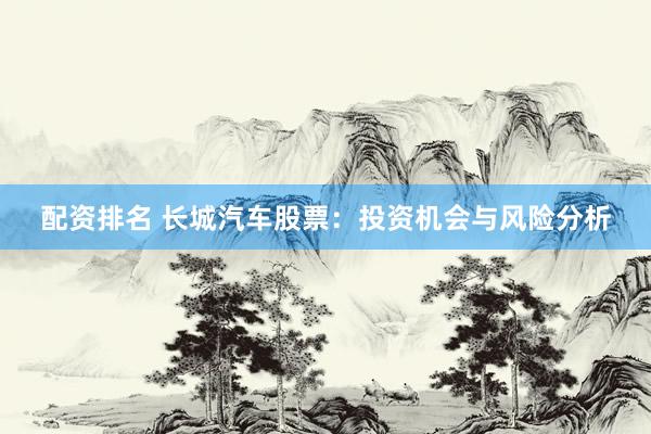 配资排名 长城汽车股票:投资机会与风险分析
