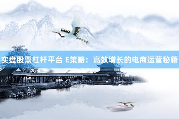 实盘股票杠杆平台 E策略：高效增长的电商运营秘籍