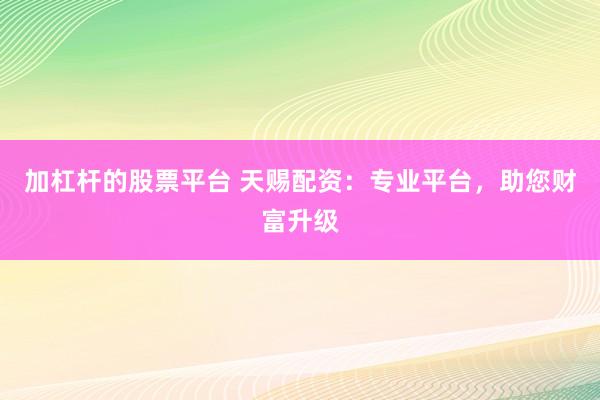 加杠杆的股票平台 天赐配资：专业平台，助您财富升级