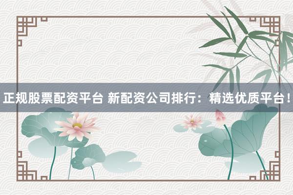 正规股票配资平台 新配资公司排行:精选优质平台!