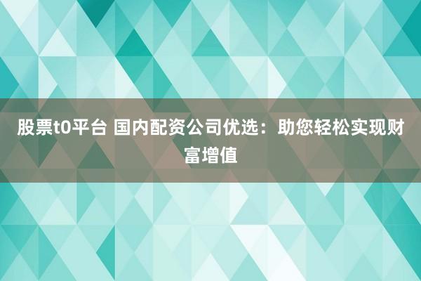 股票t0平台 国内配资公司优选：助您轻松实现财富增值